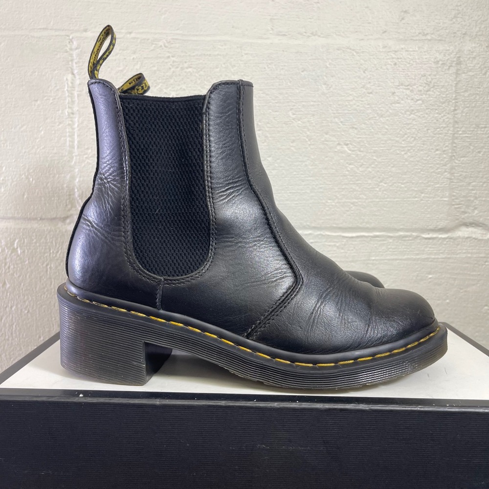 Dr. Martens Cadence Black Leather Chelsea Boots Chunky Heel Pull On Womens 9 US